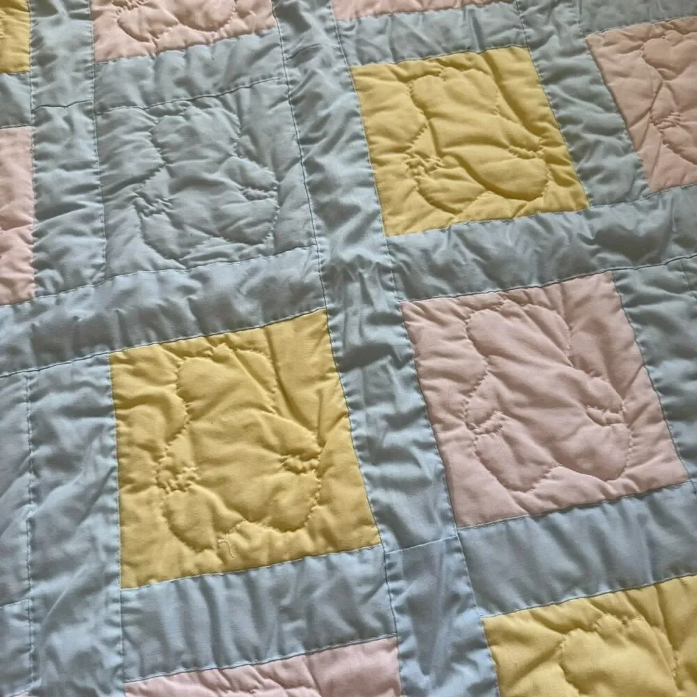 Vintage Handmade Baby Quilt 32x48 Multi Color Early 1990s